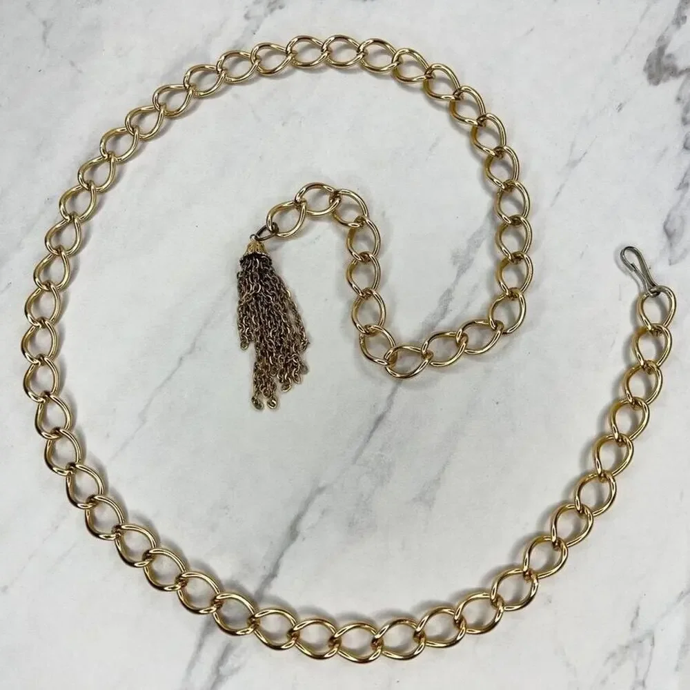 Gold Chain Link Belt with Tassel Charm - Size XS/S - 35